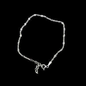 925 Silver Rhodium Plated Diamond Cut Anklet Bracelet 9" - 10"